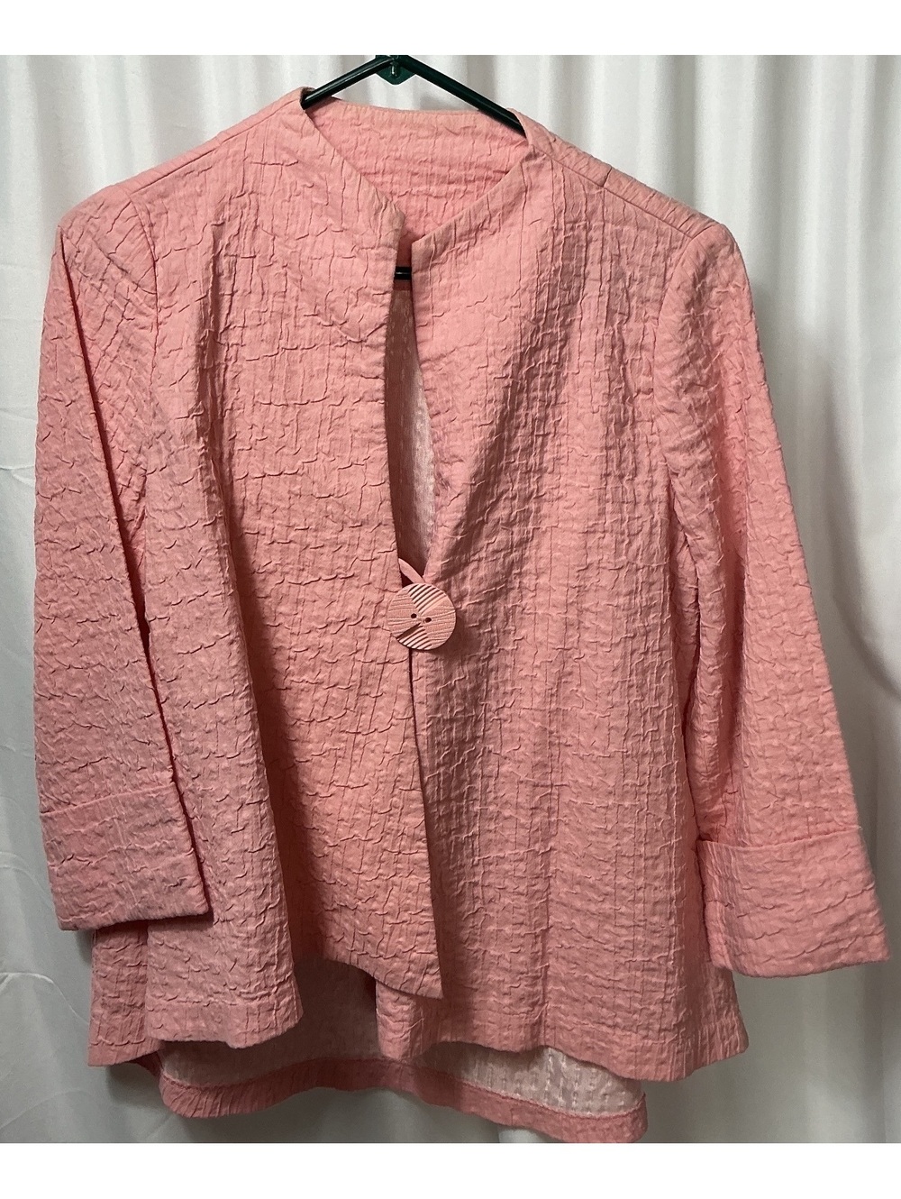 Textured Pink Crinkle Cotton Button-Front Jacket Size Small Cottagecore boho